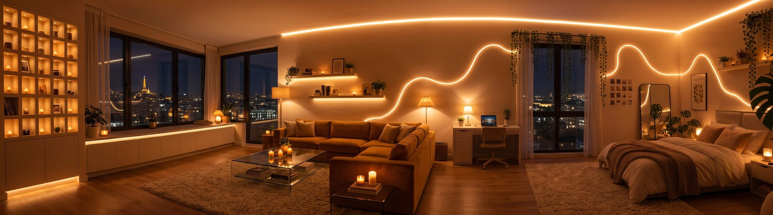 Modern living room with statement ceiling lighting
